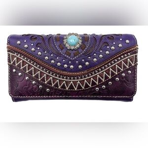 Bella Pu Leather Fringe Western Crossbody Wallet
